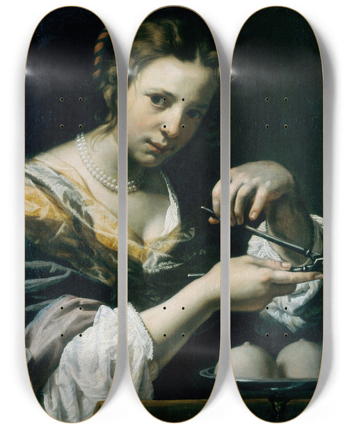 Triptych art skateboard deck of Lorenzo Lippi Saint Agatha by Lorenzo Lippi (1606-1665)