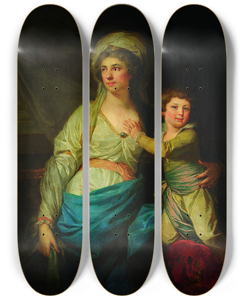 Triptych art skateboard deck of Johann Baptist Von Lampi The Elder Portrait Of Teresa Potocka Ne Ossoliska With Uncle Alfred by Johann Baptist Von Lampi The Elder (1751-1830)