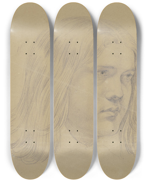 Triptych art skateboard deck of Carl Barth Jnglingskopf Mit Langem Haar by Carl Barth (1787-1853)