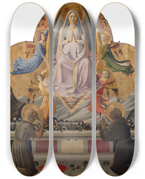 Triptych art skateboard deck of Zanobi Strozzi The Assumption Of The Virgin With Saints Jerome And Francis by Zanobi Strozzi (1412-1468)