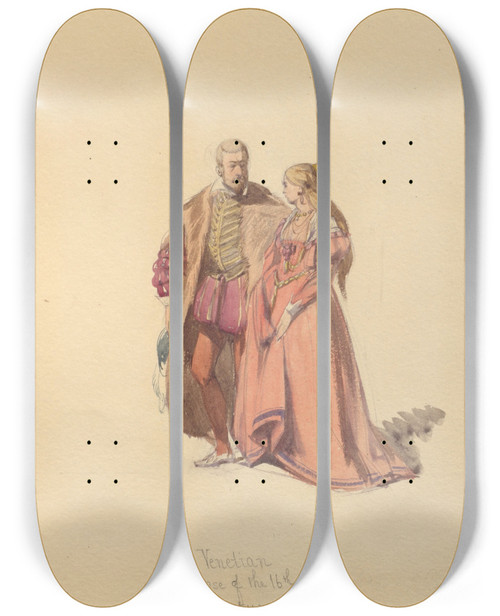 Triptych art skateboard deck of John Richard Coke Smyth Sketches Of Costume Pl115 by John Richard Coke Smyth (1808-1882)