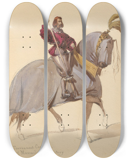Triptych art skateboard deck of John Richard Coke Smyth Sketches Of Costume Pl077 by John Richard Coke Smyth (1808-1882)