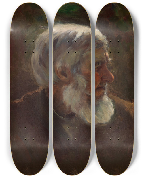 Triptych art skateboard deck of Torsten Wasastjerna Old Man In Profile by Torsten Wasastjerna (1863-1924)