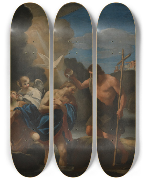 Triptych art skateboard deck of Andrea Sacchi The Baptism Ofchrist_2 by Andrea Sacchi (1599-1661)