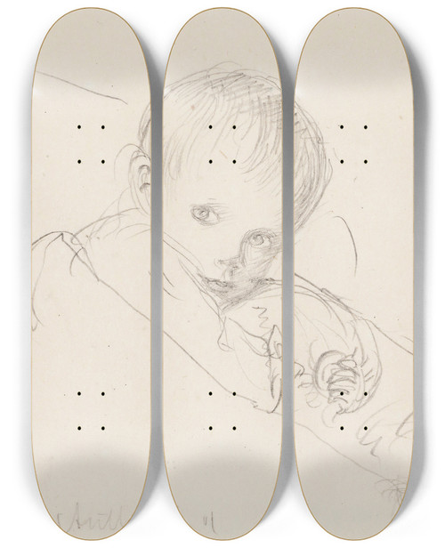 Triptych art skateboard deck of Venny Soldanbrofeldt Antti As An Infant by Venny Soldan-Brofeldt (1863-1945)
