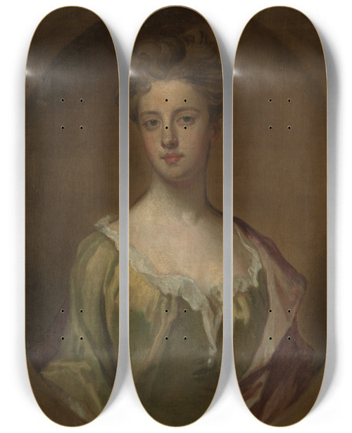 Triptych art skateboard deck of Sir Godfrey Kneller Lady Mary Berkeley by Sir Godfrey Kneller (1646-1723)