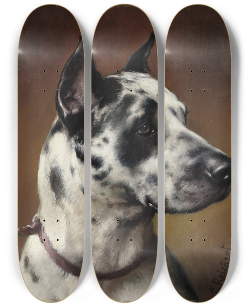 Triptych art skateboard deck of Carl Reichert A Great Dane by Carl Reichert (1836-1918)