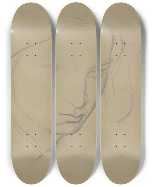 Triptych art skateboard deck of Victor Mller Portrt Eines Mdchens Oder Einer Jungen Frau Leicht Nach Rechts Gewandt by Victor Muller (1829-1871)