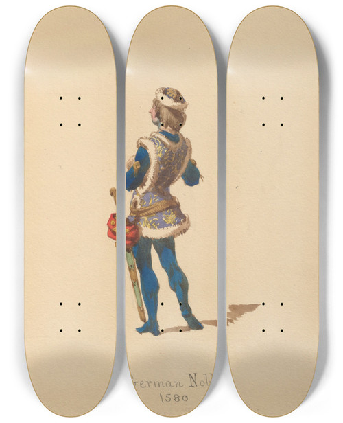 Triptych art skateboard deck of John Richard Coke Smyth Sketches Of Costume Pl049 by John Richard Coke Smyth (1808-1882)