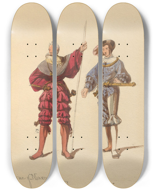 Triptych art skateboard deck of John Richard Coke Smyth Sketches Of Costume Pl079 by John Richard Coke Smyth (1808-1882)