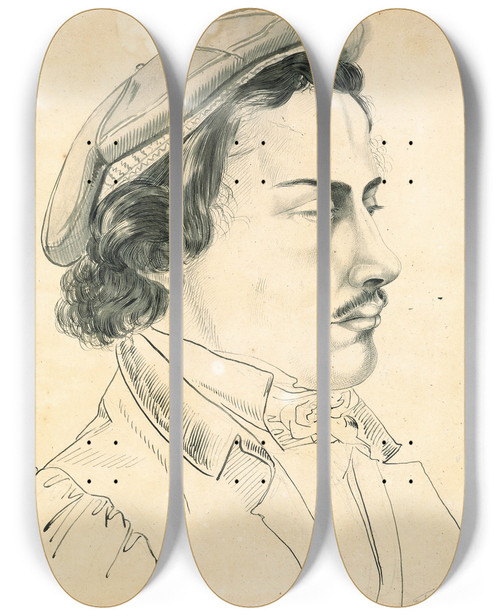 Triptych art skateboard deck of Carl Philipp Fohr Portrait Of A Student by Carl Philipp Fohr (1795-1818)