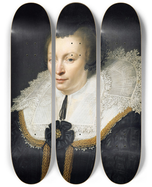 Triptych art skateboard deck of Jan Anthonisz Van Ravesteyn Halflength Portrait Of A Lady by Jan Anthonisz Van Ravesteyn (1570-1657)