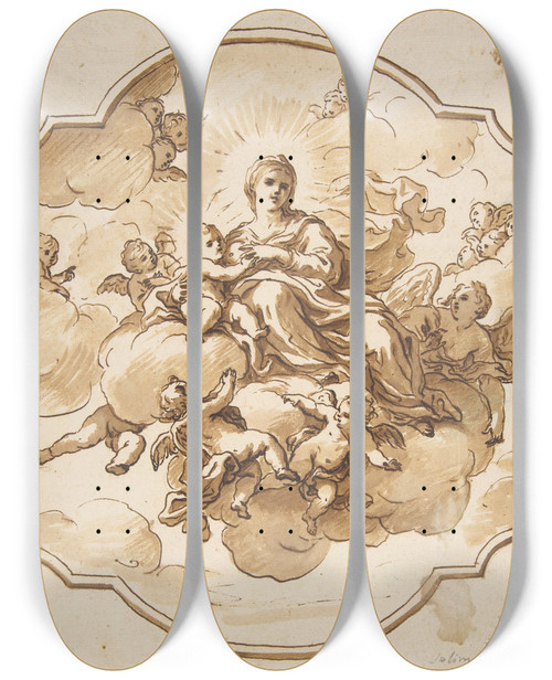 Triptych art skateboard deck of Nicola Maria Rossi Studies For Seated Figures Of Christ And God The Father In Red Chalk by Nicola Maria Rossi (1690-1758)