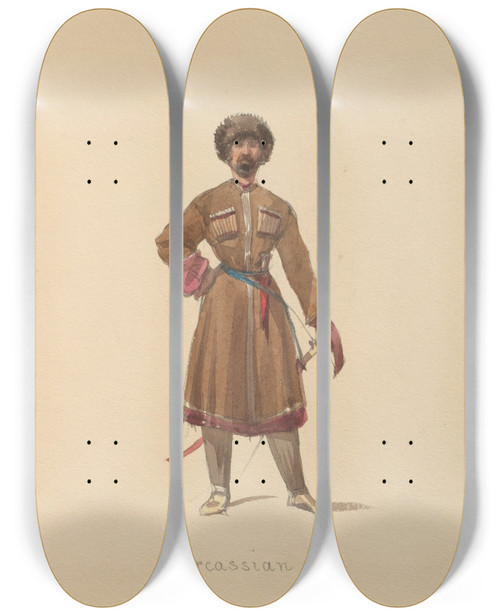 Triptych art skateboard deck of John Richard Coke Smyth Sketches Of Costume Pl051 by John Richard Coke Smyth (1808-1882)