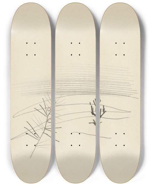 Triptych art skateboard deck of Mikul Galanda Tdie Stromov by Mikulas Galanda (1895-1938)