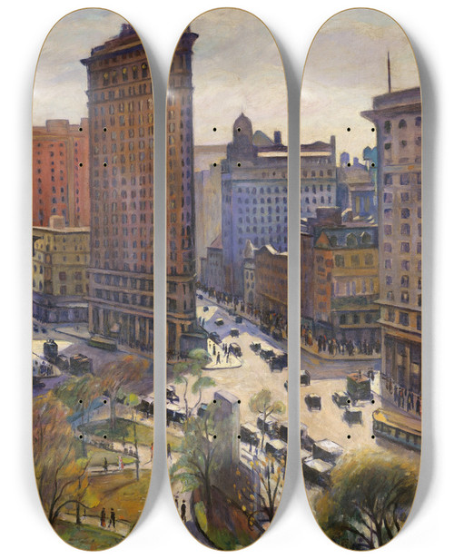 Triptych art skateboard deck of Samuel Halpert The Flatiron Building by Samuel Halpert (1884-1930)