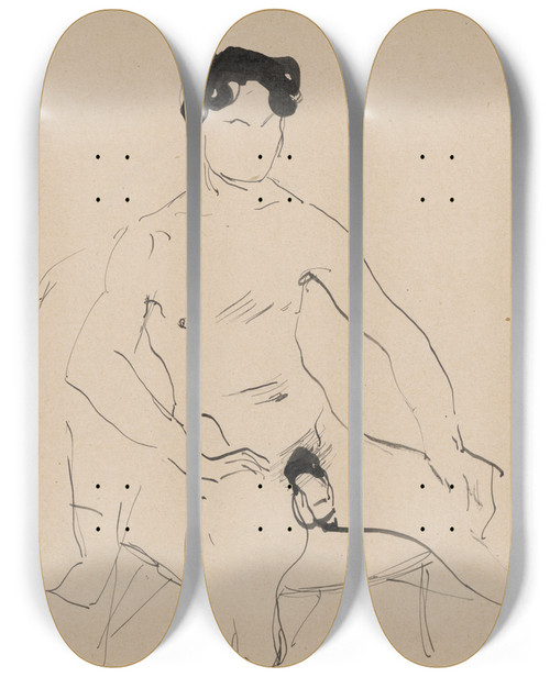 Triptych art skateboard deck of Cyprin Majernk Skicr_26 by Cyprian Majernik (1909-1945)