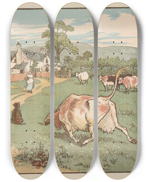 Triptych art skateboard deck of Randolph Caldecott The House That Jack Built Pl6 by Randolph Caldecott (1846-1886)