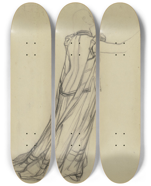 Triptych art skateboard deck of Victor Mller Garbed Figure To The Right by Victor Muller (1829-1871)