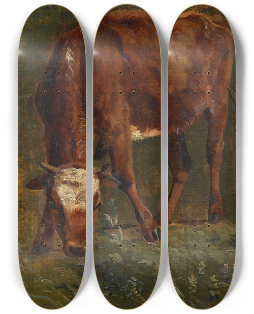 Triptych art skateboard deck of Johan Thomas Lundbye Grazing Red Heifer Study by Johan Thomas Lundbye (1818-1848)