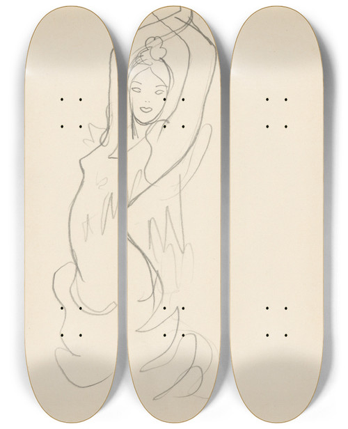 Triptych art skateboard deck of Mikul Galanda Sketchbook_73 by Mikulas Galanda (1895-1938)