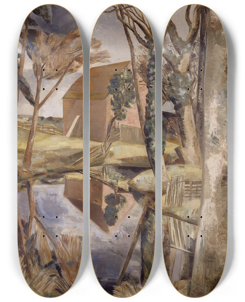 Triptych art skateboard deck of Paul Nash Oxenbridge Pond by Paul Nash (1889-1946)