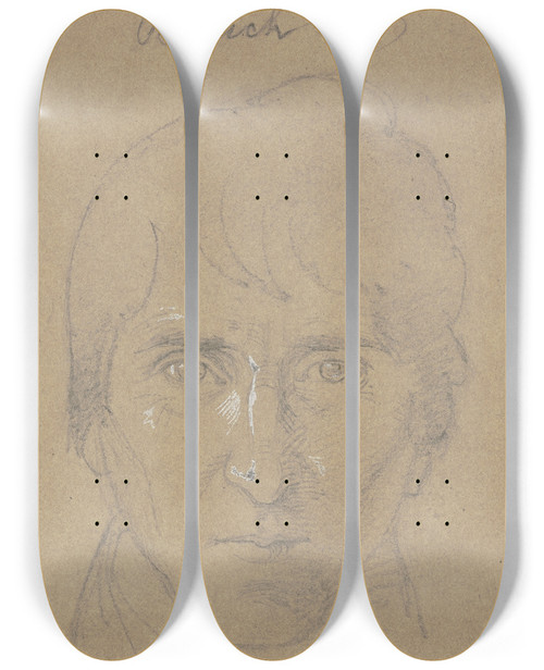 Triptych art skateboard deck of Carl Hoff Politischer Gefangener Aus Hanau Zu Kassel_4 by Carl Hoff (1807-1862)