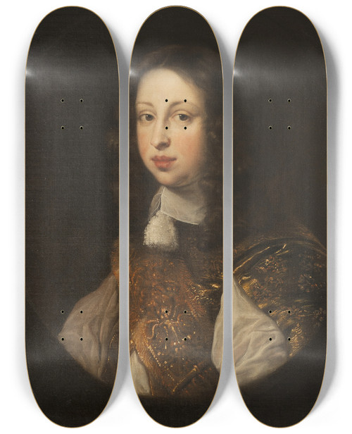 Triptych art skateboard deck of Jrgen Ovens Johan Georg 16381655 Prins Av Holsteingottorp by Jurgen Ovens (1623-1678)