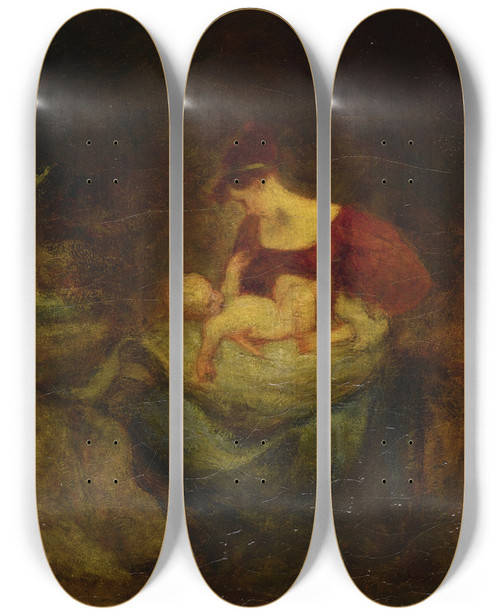 Triptych art skateboard deck of Robert Loftin Newman Mother And Child by Robert Loftin Newman (1827-1912)