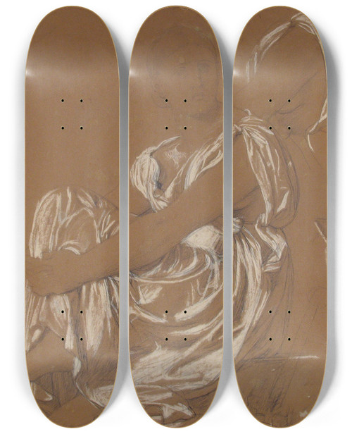 Triptych art skateboard deck of Jean Auguste Dominique Ingres Study For The Figure Of The Iliad In The Apotheosis Of Homer by Jean Auguste Dominique Ingres (1780-1867)