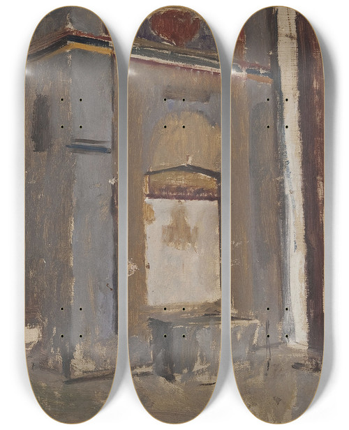 Triptych art skateboard deck of Jan Cigliski Fountain In The Khans Palace In Bakhchisaray From The Journey To Crimea Between 1887 And 1899 by Jan Ciaglinski (1858-1913)