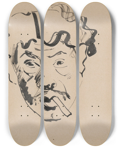 Triptych art skateboard deck of Cyprin Majernk Skicr_5 by Cyprian Majernik (1909-1945)