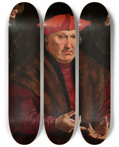 Triptych art skateboard deck of Jan Cornelisz Vermeyen Portrait Of Erard De La Marck by Jan Cornelisz Vermeyen (1504-1559)