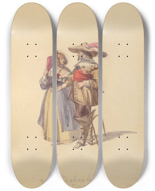 Triptych art skateboard deck of John Richard Coke Smyth Sketches Of Costume Pl116 by John Richard Coke Smyth (1808-1882)