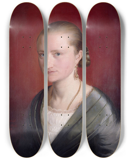 Triptych art skateboard deck of Adolph Tidemand Portrett Av Claudine Jaeger by Adolph Tidemand (1814-1876)