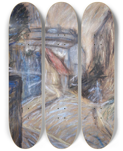 Triptych art skateboard deck of Giuseppe Cominetti Montmartre by Giuseppe Cominetti (1882-1930)