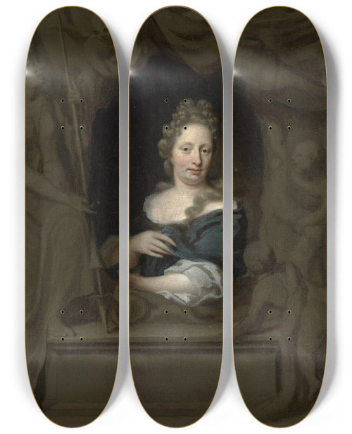 Triptych art skateboard deck of Michiel Van Musscher Portrait Of Eva Visscher Wife Of Michiel Van Musscher by Michiel Van Musscher (1645-1705)