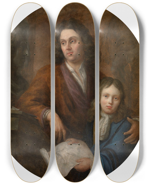 Triptych art skateboard deck of Jacob Denys The Sculptor Willem Kerricx And His Son Willem Ignatius by Jacob Denys (1644-1708)
