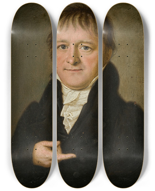 Triptych art skateboard deck of Wendelin Moosbrugger Portrait Of Christian Hainlen by Wendelin Moosbrugger