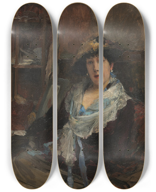 Triptych art skateboard deck of Jules Bastienlepage Marie Samary Of The Odon Theater by Jules Bastien-Lepage (1848-1884)