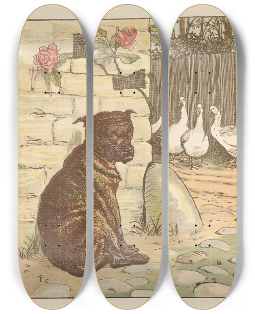 Triptych art skateboard deck of Randolph Caldecott The House That Jack Built Pl5 by Randolph Caldecott (1846-1886)