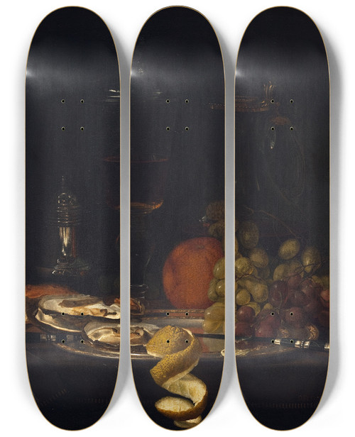 Triptych art skateboard deck of Otto Didrik Ottesen A Luncheon Table by Otto Didrik Ottesen (1816-1892)