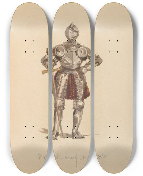 Triptych art skateboard deck of John Richard Coke Smyth Sketches Of Costume Pl048 by John Richard Coke Smyth (1808-1882)