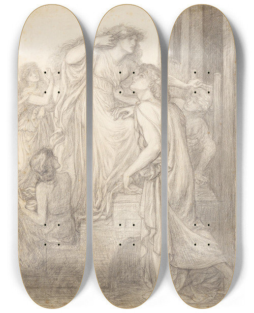Triptych art skateboard deck of Dante Gabriel Rossetti Mary Magdalene At The Door Of Simon The Pharisee Compositional Study by Dante Gabriel Rossetti (1828-1882)