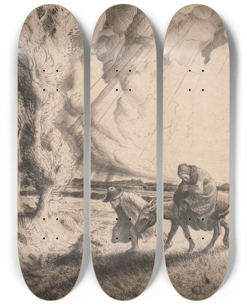 Triptych art skateboard deck of William Strang Flight Into Egypt by William Strang (1859-1921)