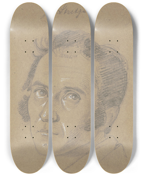 Triptych art skateboard deck of Carl Hoff Politischer Gefangener Aus Hanau Zu Kassel_2 by Carl Hoff (1807-1862)