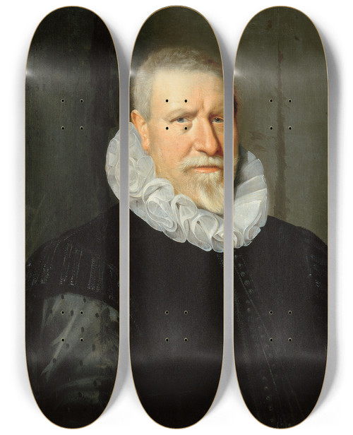 Triptych art skateboard deck of Thomas De Keyser Portrait Of An Elderly Man by Thomas de Keyser (1596-1667)