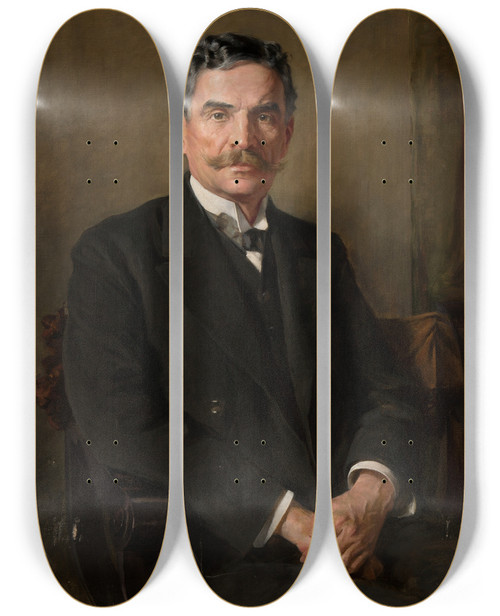 Triptych art skateboard deck of Kazimierz Pochwalski Portrait Of Jzef Pakies by Kazimierz Pochwalski (1855-1940)