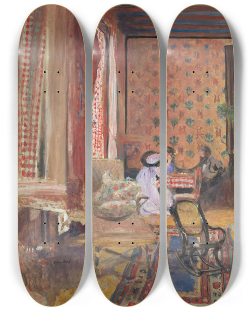 Triptych art skateboard deck of Douard Vuillard At The Board Game by douard Vuillard (1868-1940)