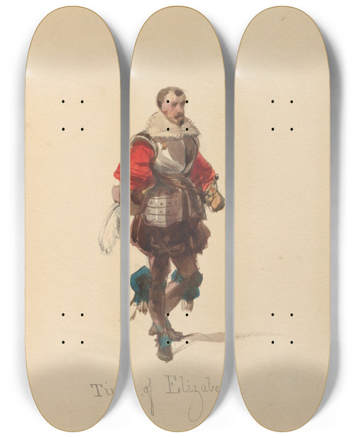 Triptych art skateboard deck of John Richard Coke Smyth Sketches Of Costume Pl047 by John Richard Coke Smyth (1808-1882)